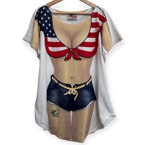 LA Imprints Fun 2 Wear Fantasies Patriotic Bikini Look Tee Shirt Dress One Size